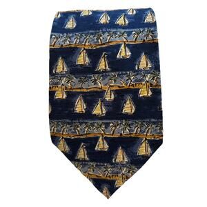 Charleston Tie Rack Sailboat Men's‎ Tie 3.75” Made In Italy 100% Silk Navy